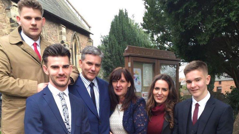 Callum Lamb, Gavin Lamb, Robert Lamb, Robert's late wife Julie, Tara Lamb and Mackenzie Lamb.