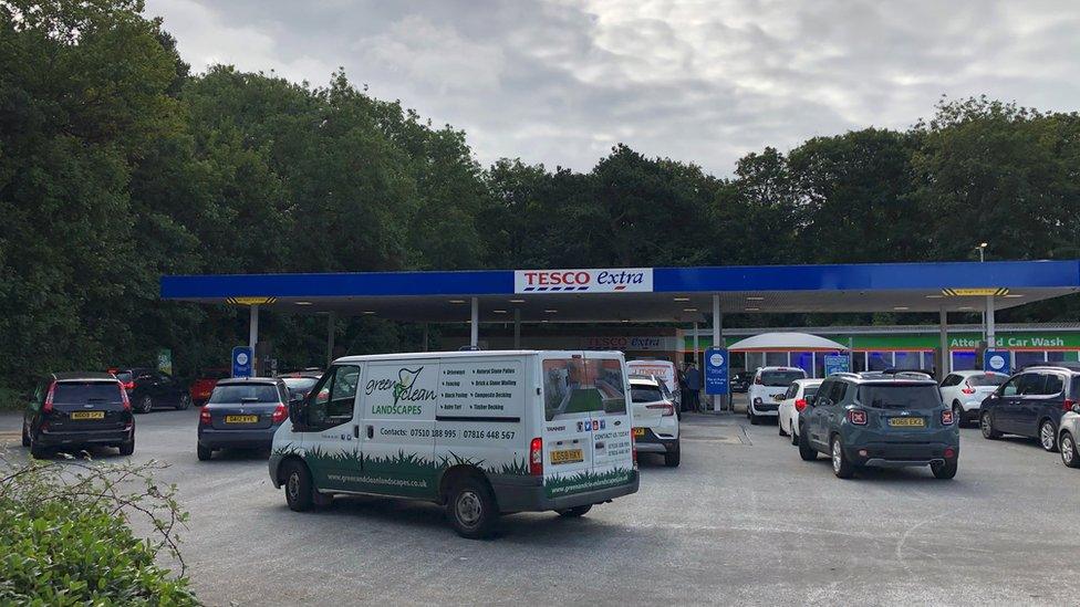 Cars queue at Tesco in Cardiff