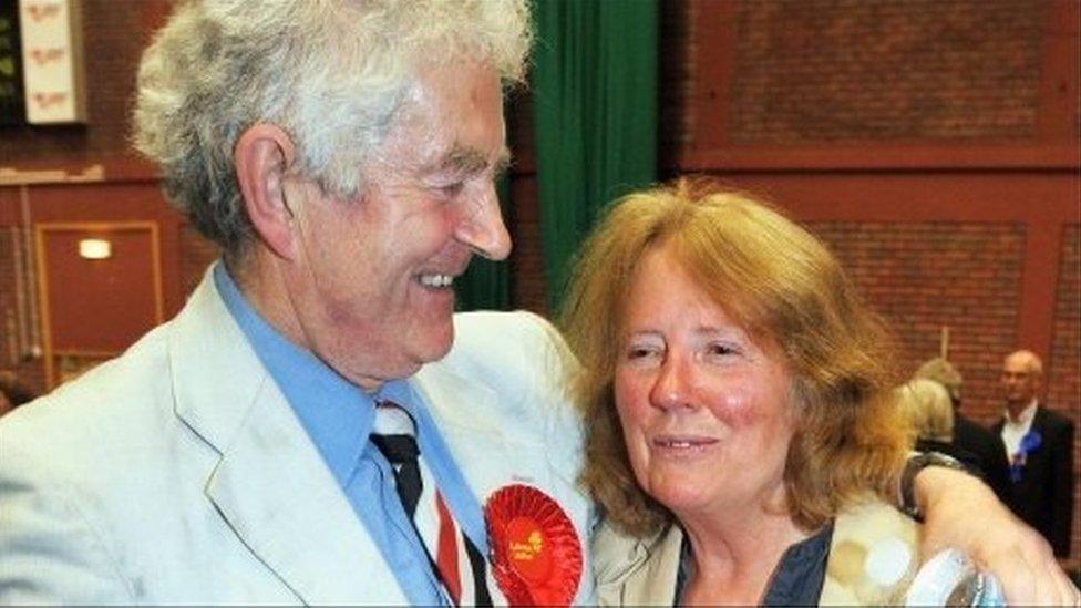 Rhodri Morgan congratulates wife Julie Morgan in Cardiff North