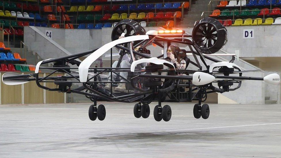 A flying taxi undergoes a test run in Moscow.