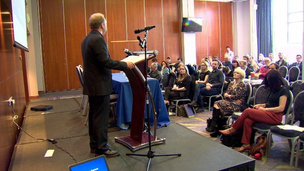 Steven Agnew addresses the 2018 Green Party NI conference