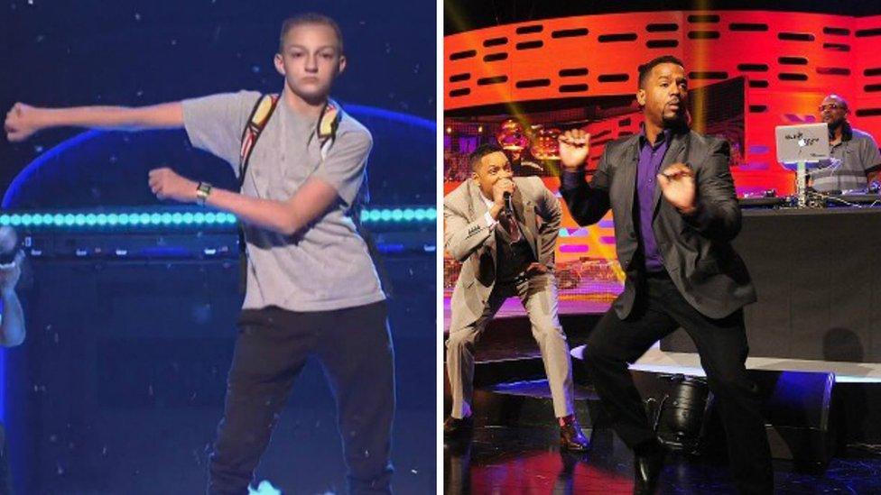 Backpack Kid aka Russell Horning performing Floss on Saturday Night live and Alfonso Ribeiro on Graham Norton