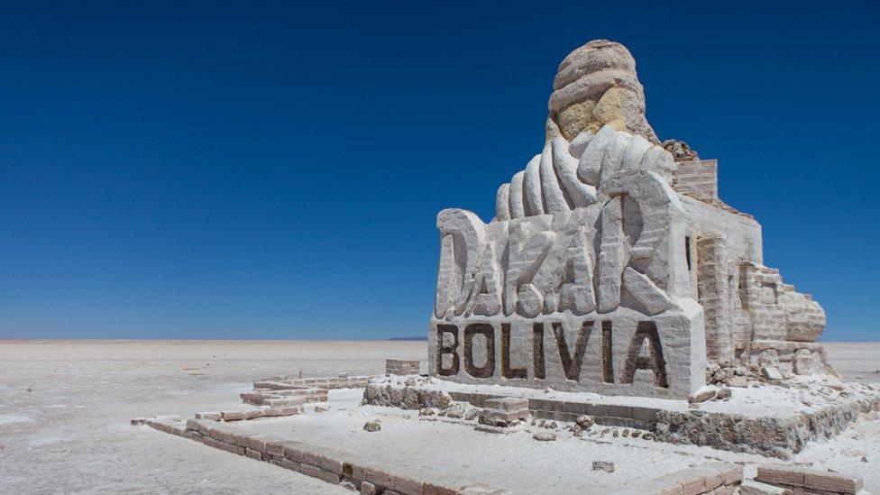 Monument to the Dakar rally in the Uyuni salt flat