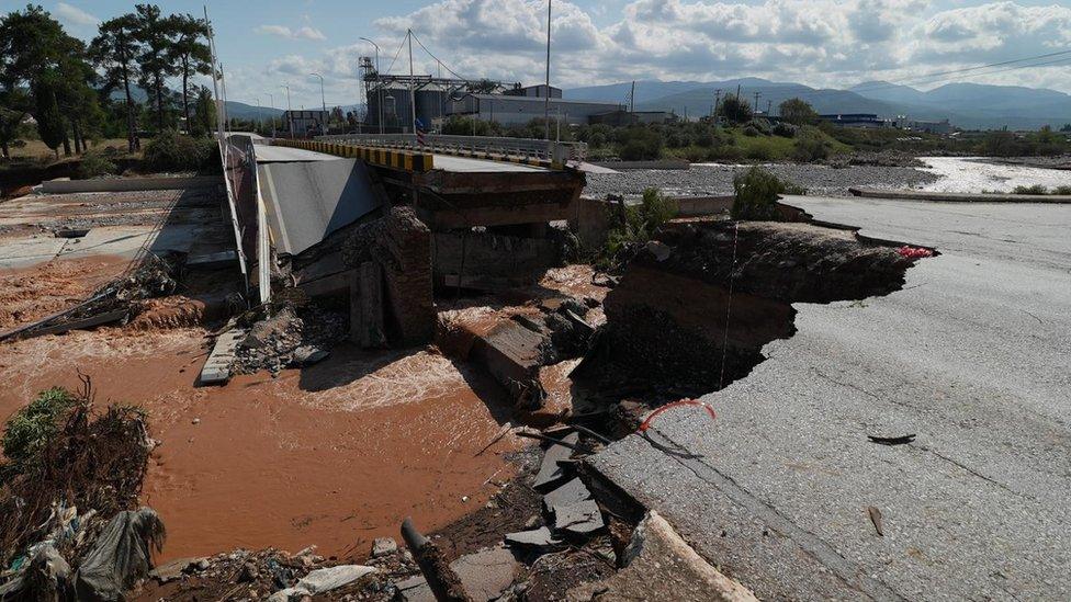 Collapsed bridge in the Thessaly region