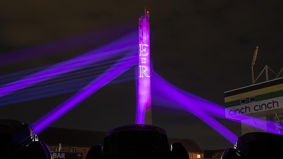 The National Lift Tower turned purple in tribute to the Queen