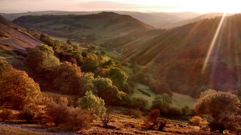 The sun shines on Offa’s Dyke footpath near World’s End, Llangollen, taken by Rhys Evans