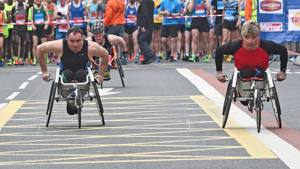 Wheelchair competitors in the 2018 Belfast Marathon