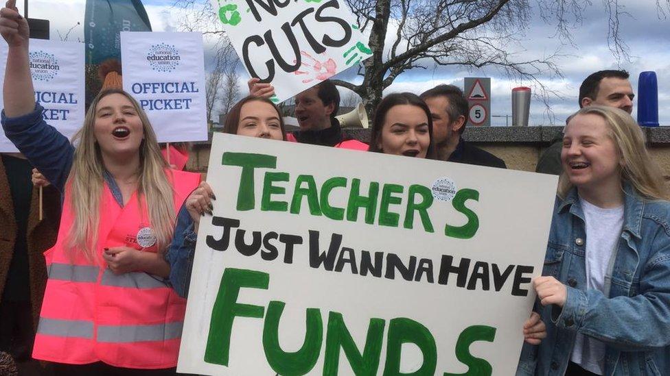 Teachers and pupils on strike