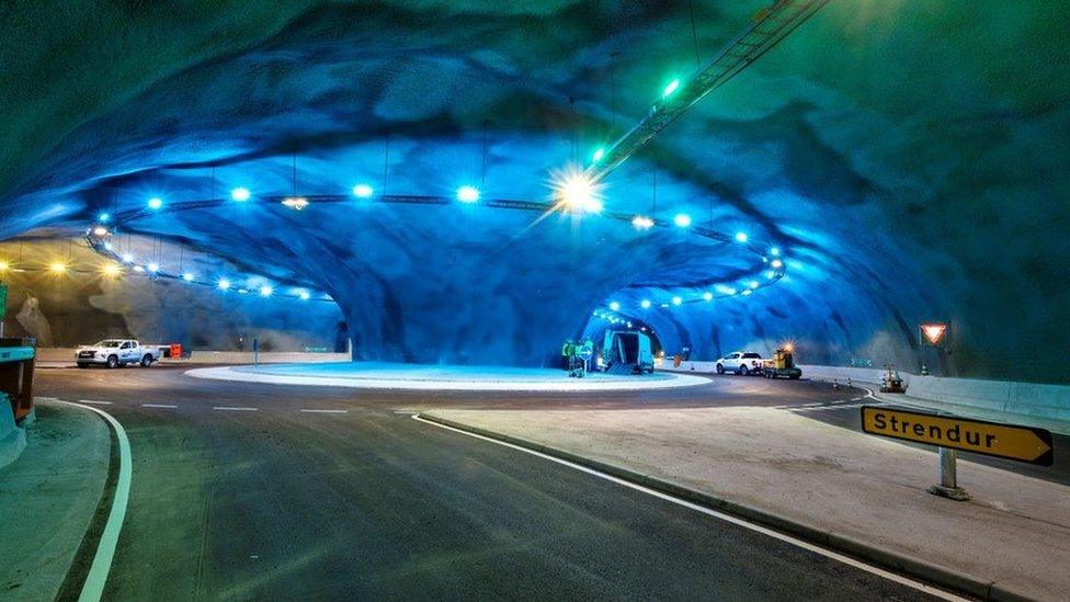 Undersea roundabout in the Faroe Islands