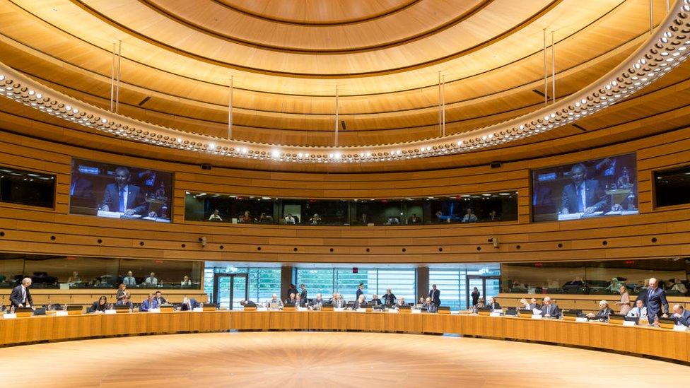 An EU finance ministers meeting in the European Council building in Luxembourg City