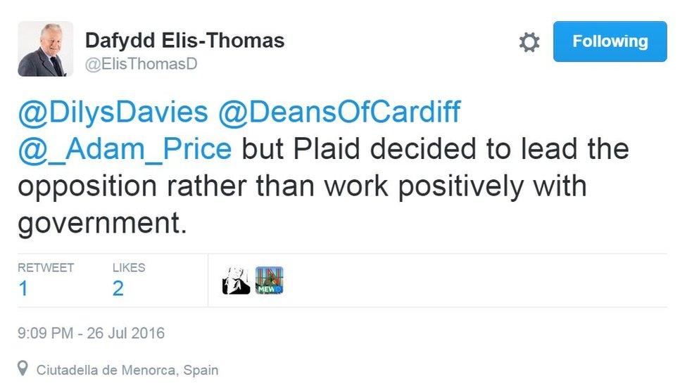 Dafydd Elis-Thomas' tweet