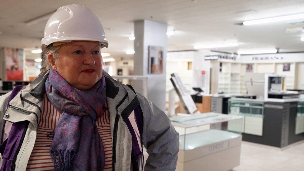 Geraldine Ward in the empty Beale's store