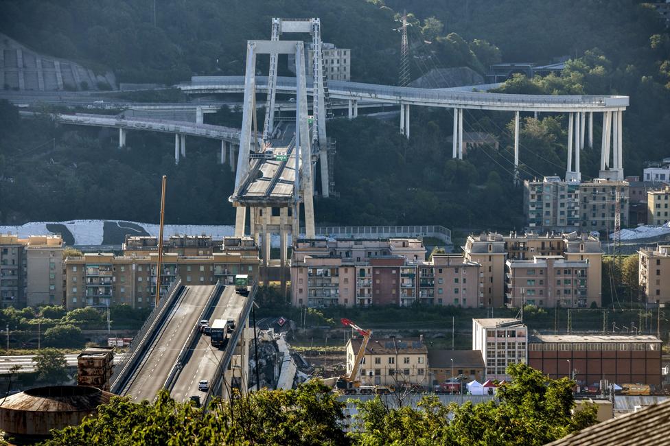 The Morandi bridge shortly after the collapse