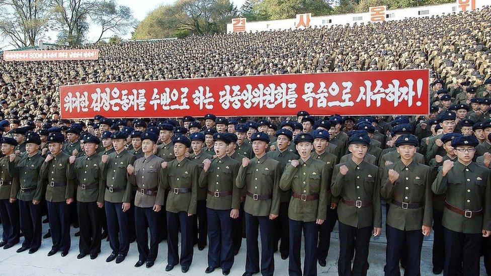 This picture taken on September 23, 2017 and released from North Korea"s official Korean Central News Agency (KCNA) on September 24 shows a meeting of the youth and students