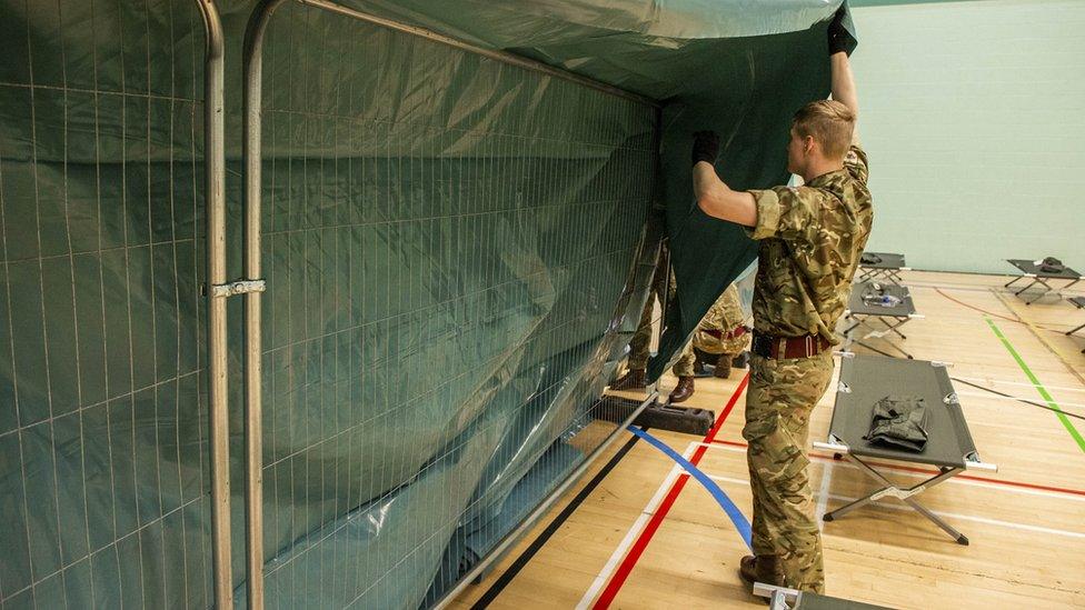 Soldier puts up privacy screen