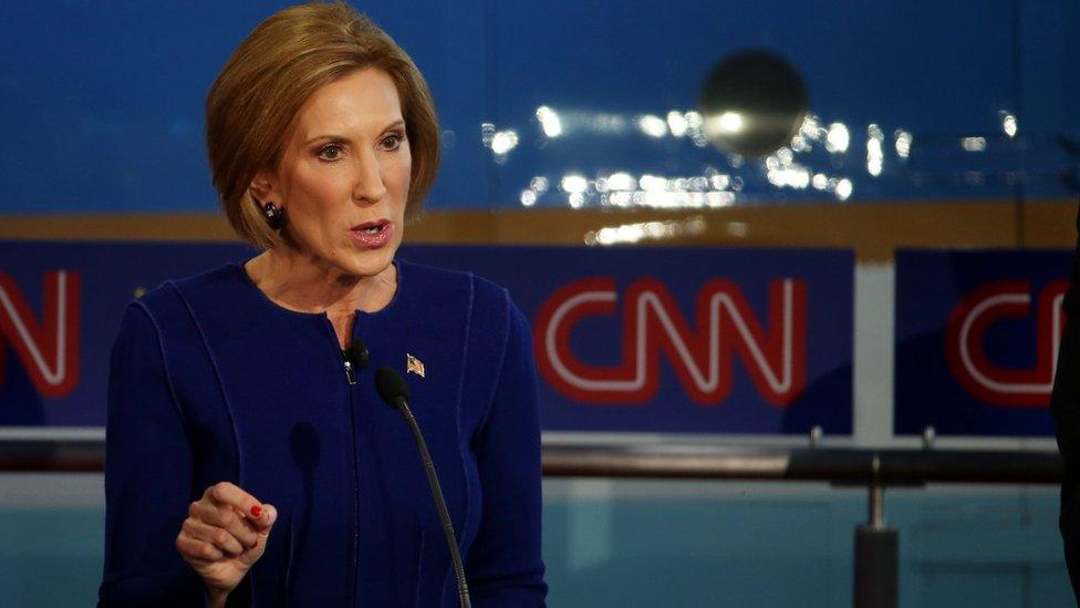 Carly Fiorina onstage at the debate at the Ronald Reagan Presidential Library in California