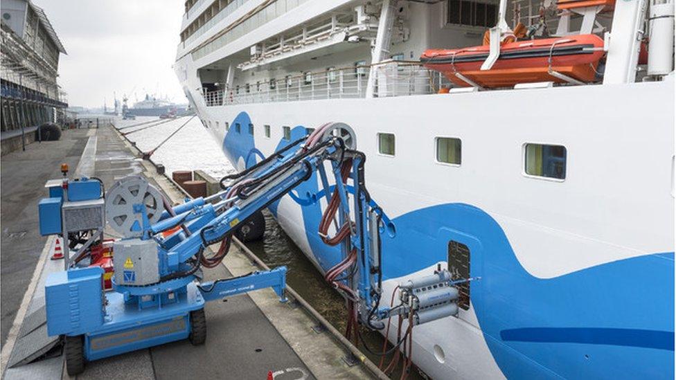 Cruise ship shore power station in Hamburg