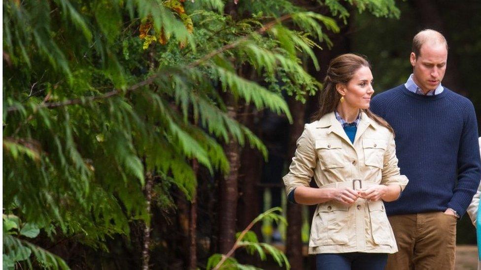 The Duke and Duchess of Cambridge in the Great Bear Rainforest, in Bella Bella, Canada, on Monday.