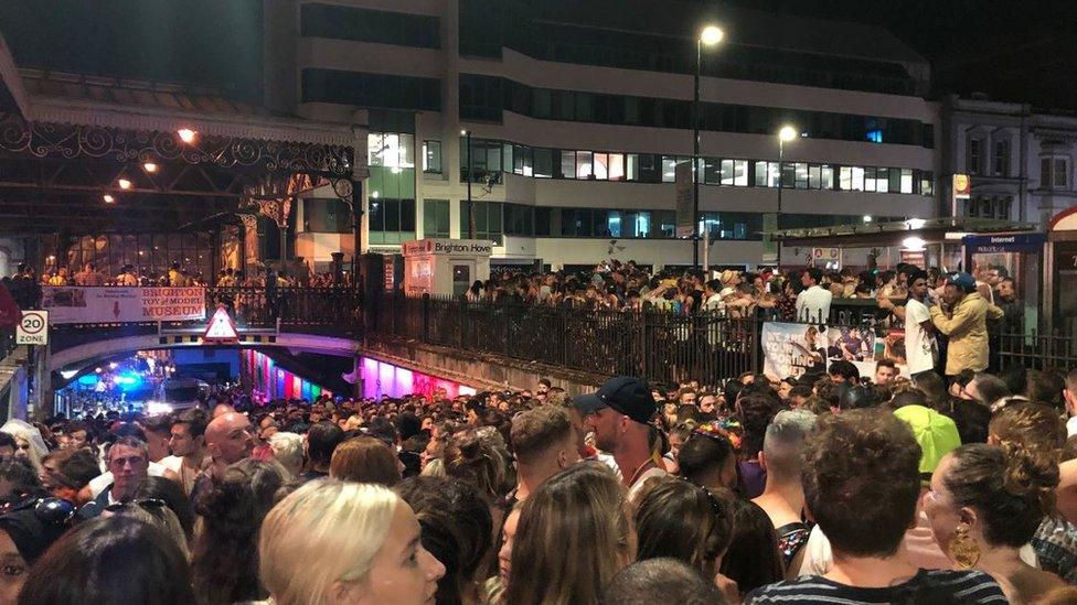 Crowd outside the station