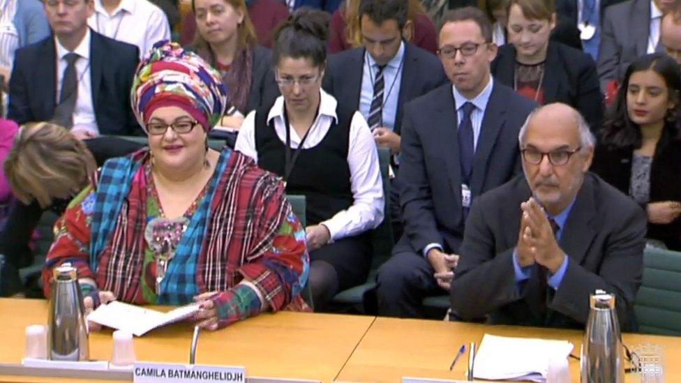 Camila Batmanghelidjh with Alan Yentob in front of the Commons Public Administration Committee, 15 October 2015