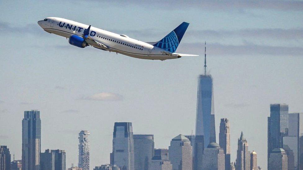 United Airlines plane taking off from New York