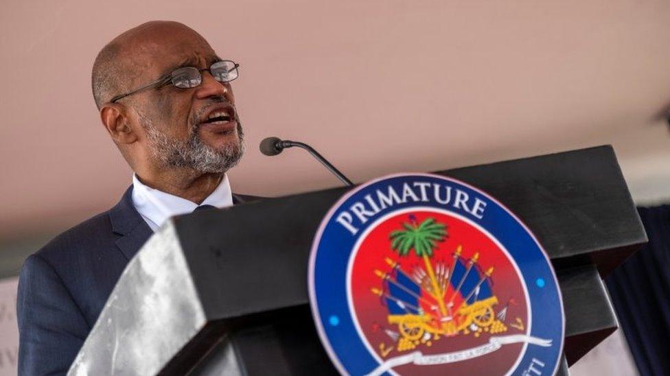 Ariel Henry speaks during his appointment ceremony as the new Prime Minister at La Primature in Port-au-Prince, Haiti July 20, 2021.