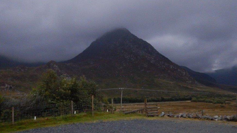 Tryfan, as seen from the base of Ogwen Valley mountain rescue team's base