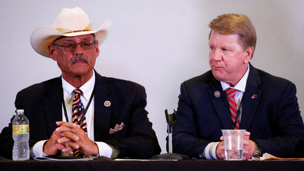 Arizona's Republican secretary of state candidate Mark Finchem and Nevada's Republican secretary of state candidate Jim Marchant