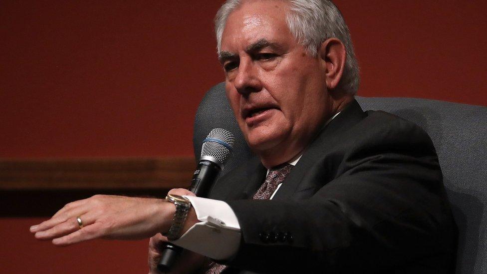 Rex Tillerson speaks to an audience at Stanford University's Hoover Institution on 17 January 2018