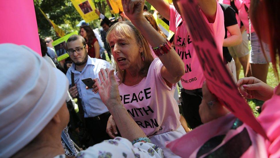 Medea Benjamin, shown during a protest last year