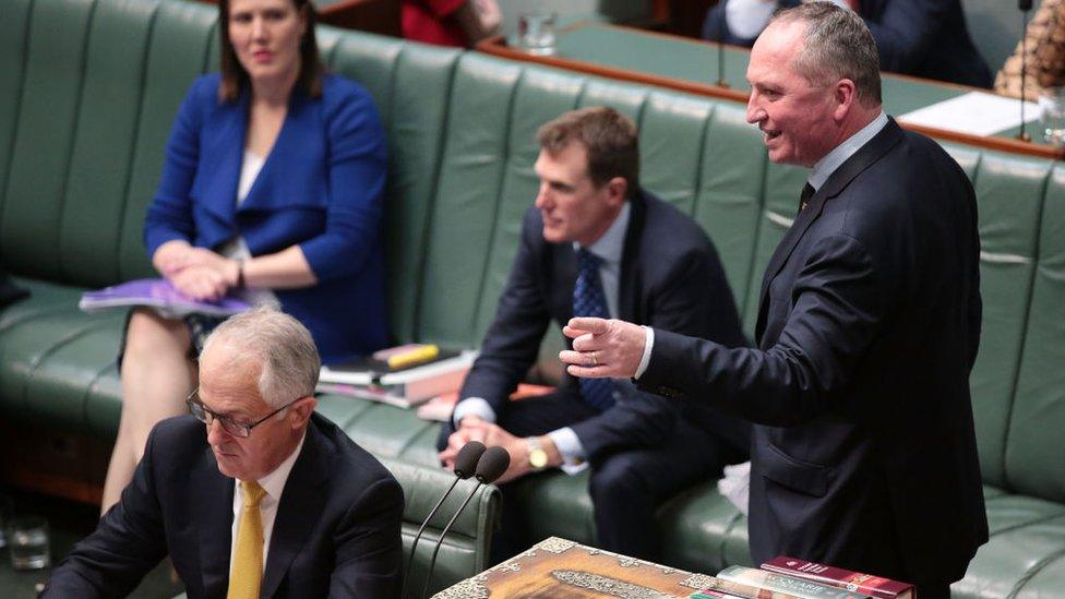 Malcolm Turnbull (L) and Barnaby Joyce (R) in parliament