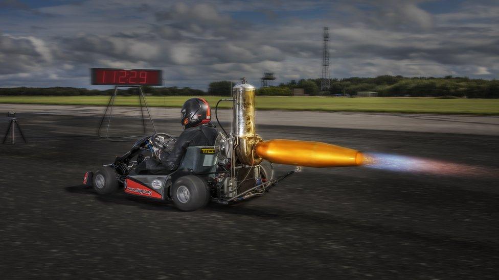 Tom Bagnall with the fastest jet-powered go-kart