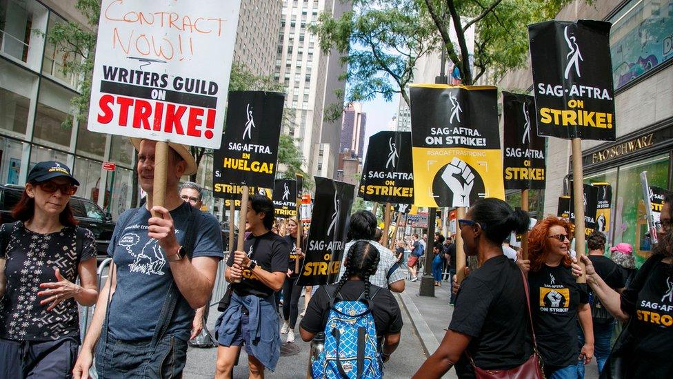 A picket line in New York