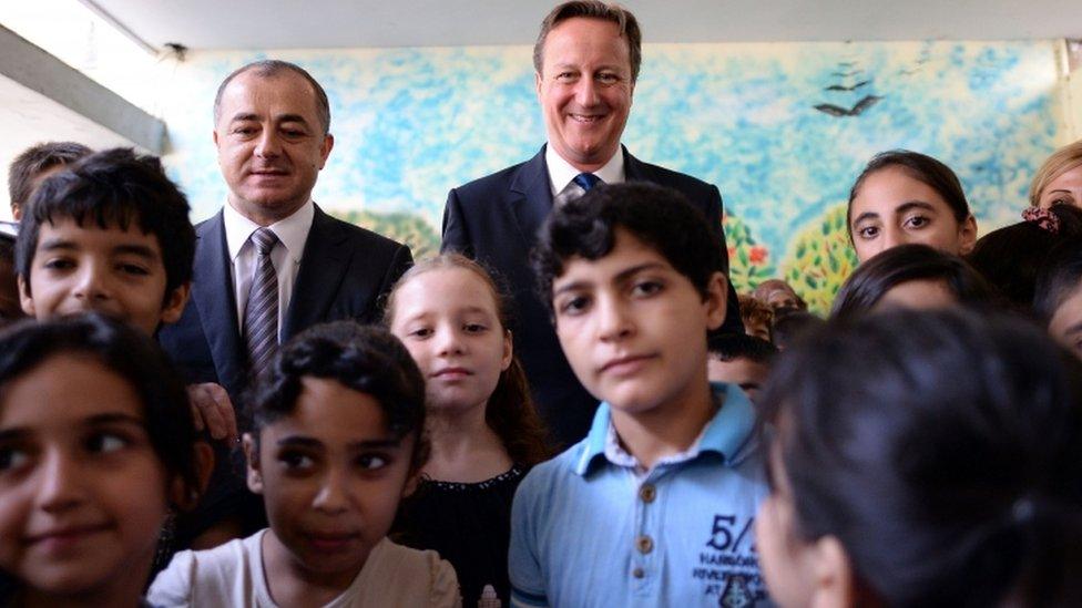 David Cameron at the Sed el Bouchrieh school in Beirut