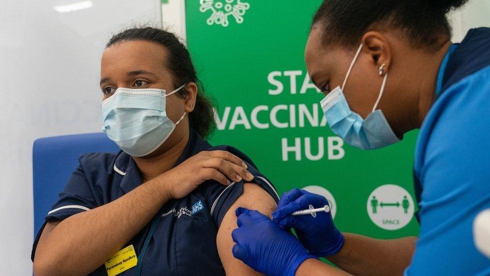 NHS staff receiving the Covid-19 vaccine.