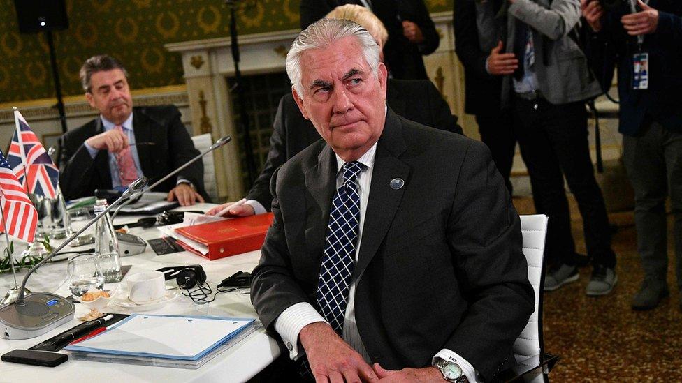 US Secretary of State Rex Tillerson at a meeting of Foreign Affairs Ministers from the Group of Seven (G7) industrialised countries, 11 April 2017