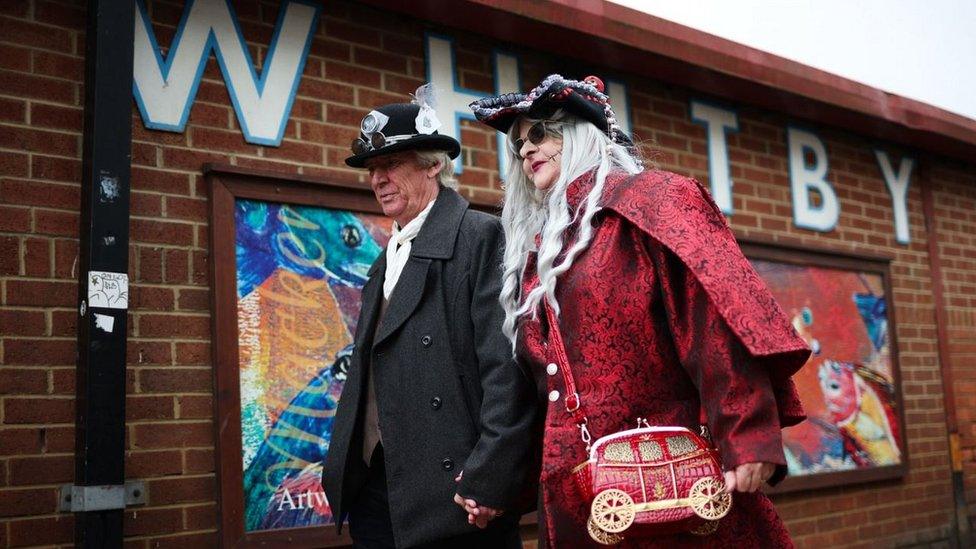 People attend the Whitby Goth Weekend in Whitby