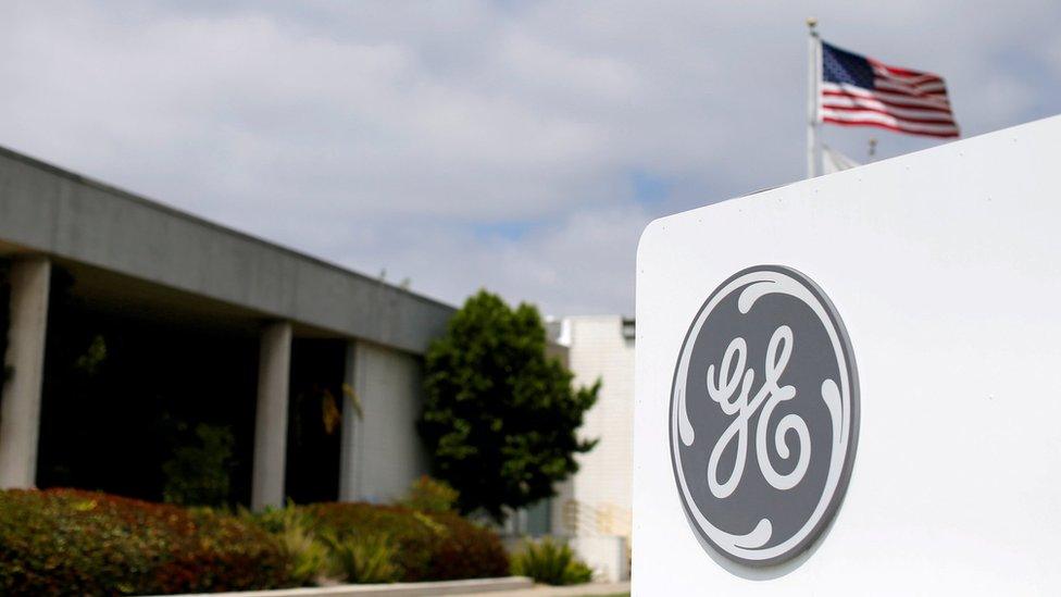 The logo of General Electric is shown at its subsidiary company GE Aviation in Santa Ana, California, U.S., April 13, 2016