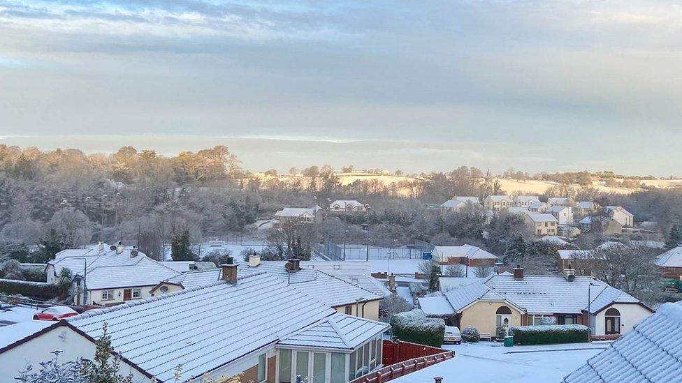 Cosy houses and snow-topped rooves in Dromore, County Down