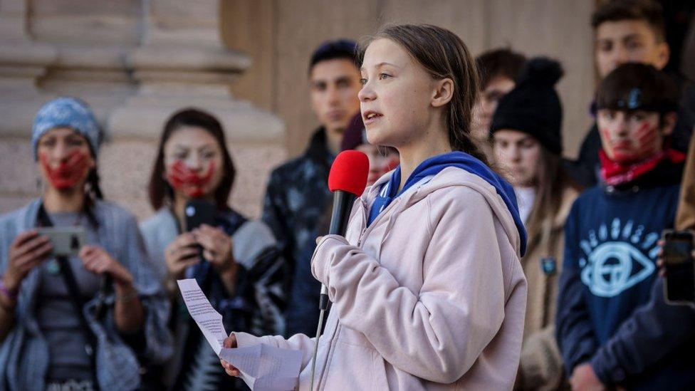 Greta Thunberg speaking to activists in Colorado in October