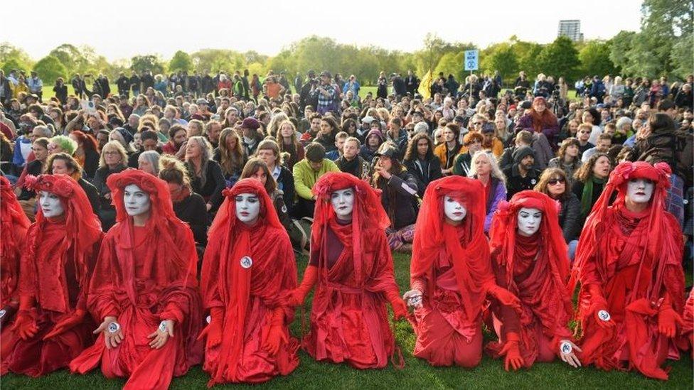 Extinction rebellion protesters in Hyde Park