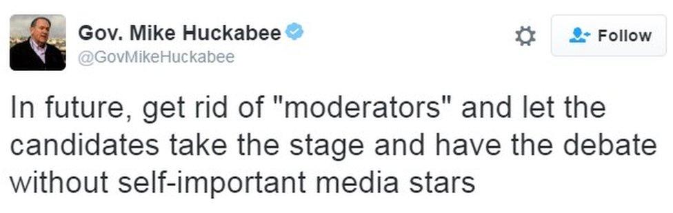 "In future, get rid of "moderators" and let the candidates take the stage and have the debate without self-important media stars"