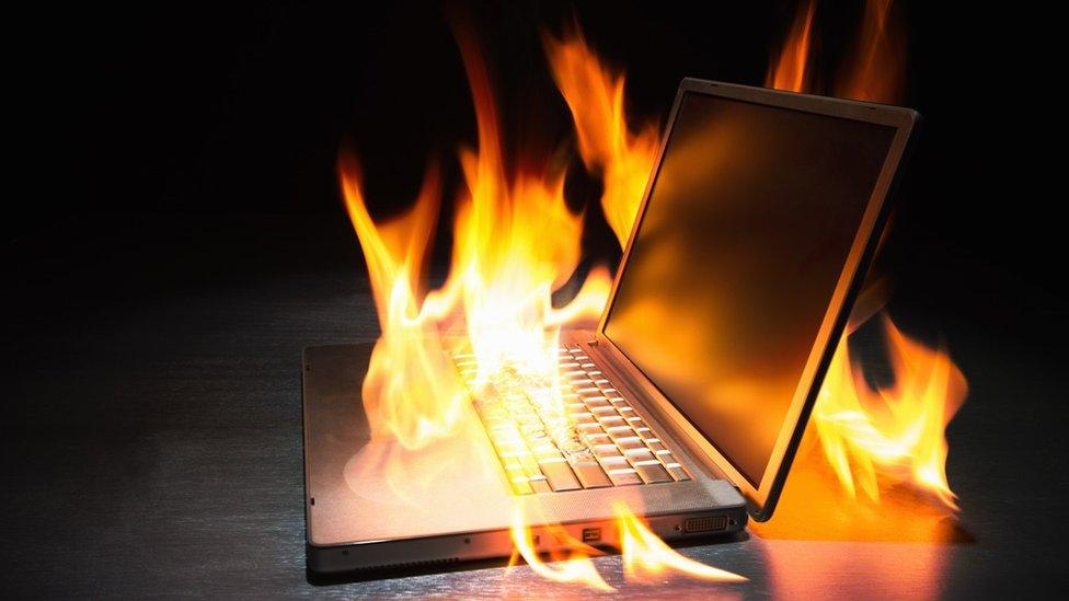 Laptop on fire