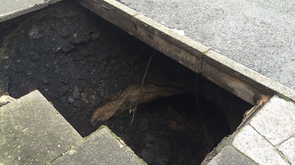 A sinkhole in Coronation Terrace, Nantyffyllon