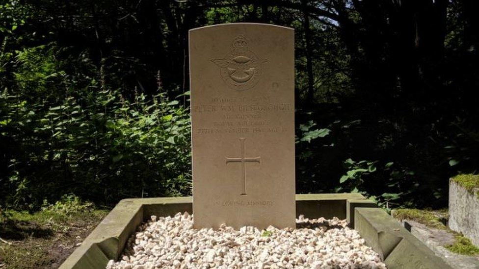 Replaced gravestone of Sgt Peter Bilsborough at Hirst Wood in Shipley