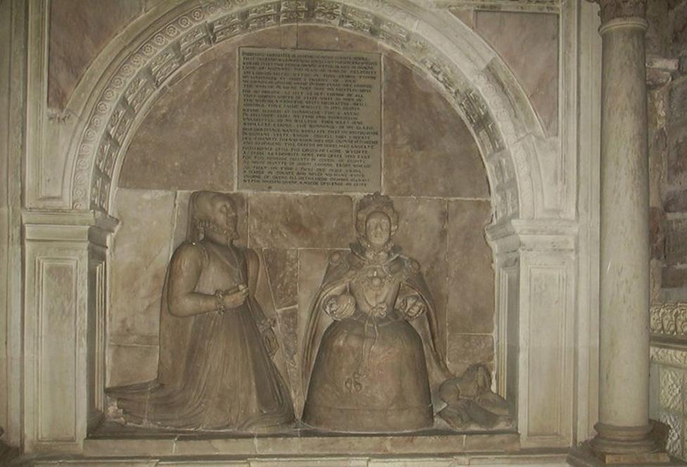 A statue of Elizabeth is on Blanche's tomb in Bacton