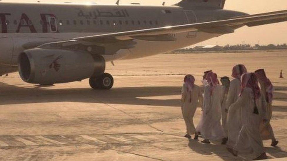 Former Qatari hostages depart Baghdad International Airport in Iraq en route to Doha, 21 April 2017