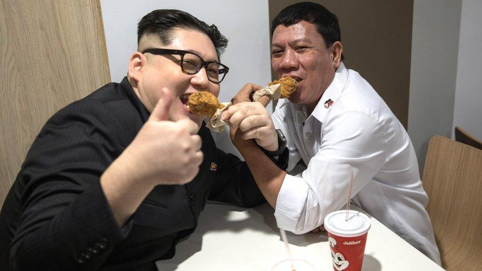 Impersonators Howard X (L) and Cresencio Extreme in Hong Kong, China, 3 February 2019