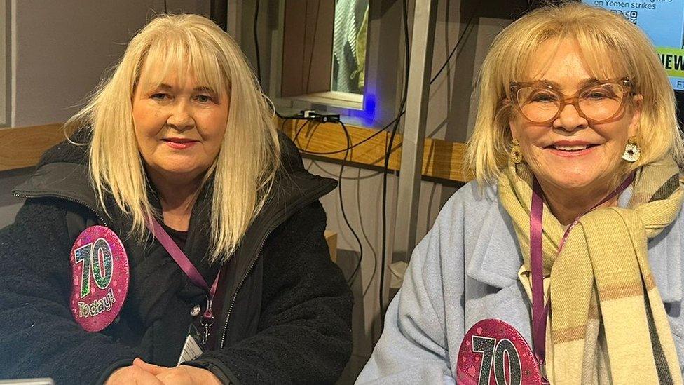 Christine Jordan and Susan Belfitt in BBC News NI's radio studio