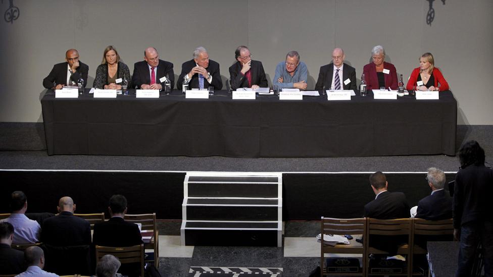 Hillsborough Independent Panel members (from left to right) Raju Bhatt, Sarah Tyacke, Paul Leighton CBE, Peter Sissons, Bishop of Liverpool The Right Reverend James Jones (Chairman), Professor Phil Scraton, Dr Bill Kirkup CBE, Christine Gifford and Katy Jones answer questions at a press conference at the Liverpool's Anglican Cathedral after the release of previously unpublished papers relating to the Hillsborough disaster.